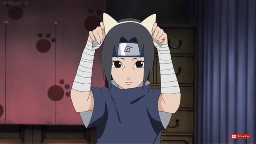Kid Itachi Uchiha Wearing Cat Ears in Naruto Anime Scene HD wallpaper