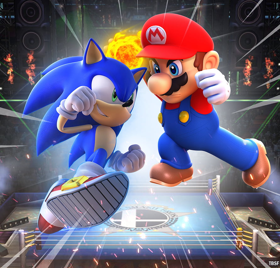 Sonic and Mario Face Off in a High Energy Boxing Ring Showdown HD wallpaper