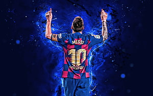 Lionel Messi FC Barcelona Number 10 Jersey Back View with Blue Energy Effect HD wallpaper