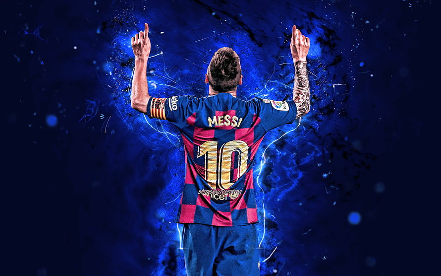 Lionel Messi FC Barcelona Number 10 Jersey Back View with Blue Energy Effect HD wallpaper