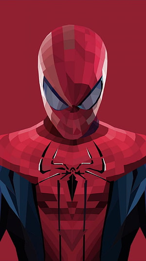 Low Poly Spider-Man Portrait in Geometric Red and Blue Suit, Abstract Spiderman, Spider Man HD phone wallpaper
