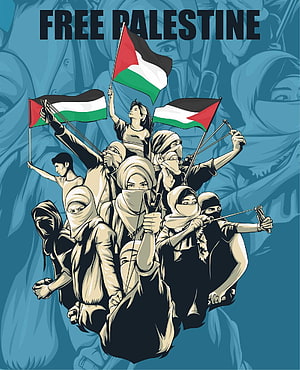 Free Palestine Protest Illustration With Flags And Slingshots HD phone wallpaper