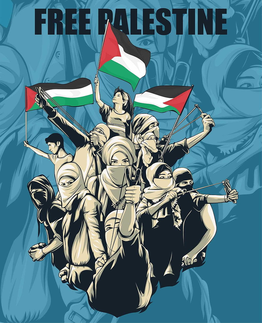 Free Palestine Protest Illustration With Flags And Slingshots HD phone wallpaper