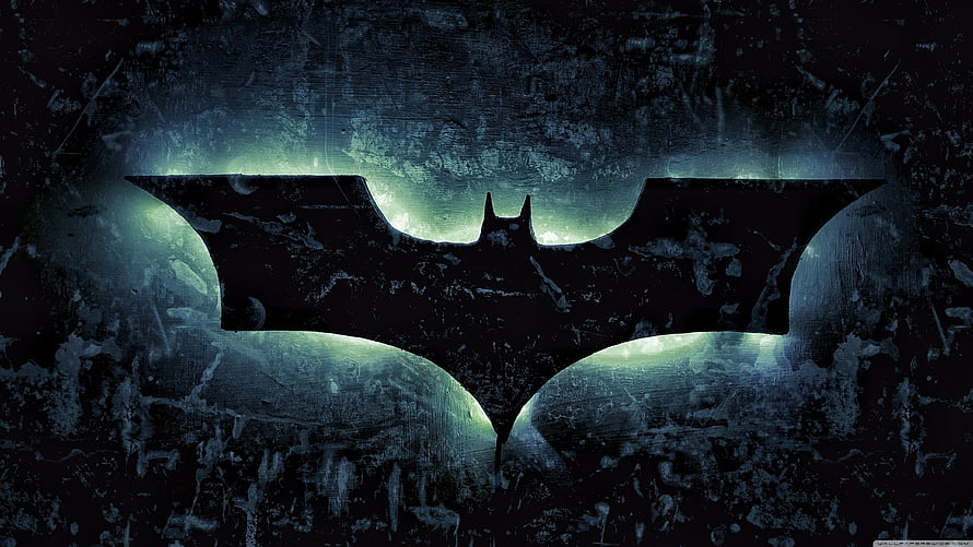 Grunge Batman Logo Wallpaper with Glowing Green Bat Symbol on Dark Textured Background HD wallpaper