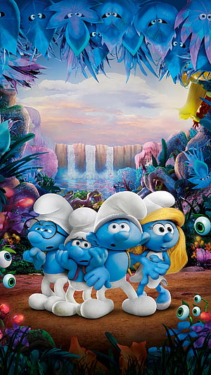 Smurfs The Lost Village Movie Poster Featuring Four Characters In A Vibrant Fantasy Landscape HD phone wallpaper