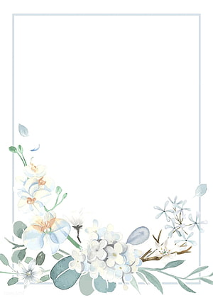 Delicate Watercolor Floral Corner Design with Soft Blue and White Blooms on White Background HD phone wallpaper