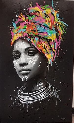 Vibrant Afro Woman Portrait with Colorful Graffiti Splatter on Black Canvas, art afro Beautiful african art, for home decor #wall #art #ideas #home #decor #livingroom. Graffiti canvas art, Canvas art prints, Pop art HD phone wallpaper