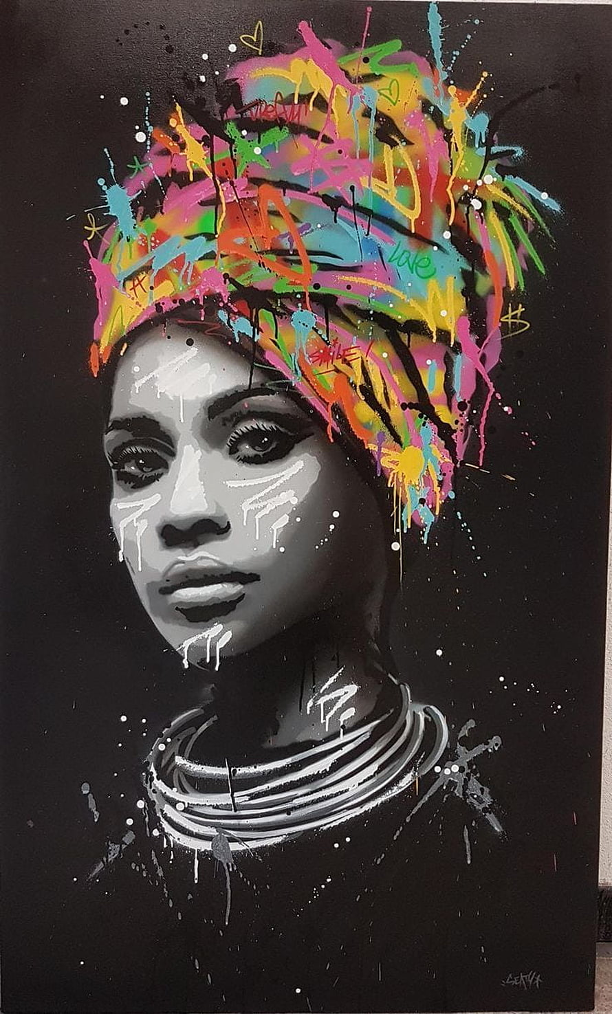 Vibrant Afro Woman Portrait with Colorful Graffiti Splatter on Black Canvas, art afro Beautiful african art, for home decor #wall #art #ideas #home #decor #livingroom. Graffiti canvas art, Canvas art prints, Pop art HD phone wallpaper