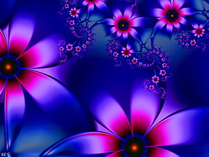 Vibrant Fractal Flower Artwork in Neon Pink and Deep Blue Tones HD wallpaper
