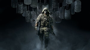Ghost Recon Breakpoint Hooded Soldier Walking Through Fog With Hanging Dog Tags HD wallpaper