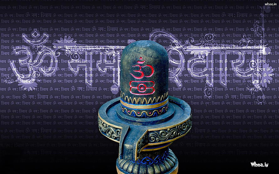Decorative Shivling with Om Symbol Against Repeating Sanskrit Mantra Background HD wallpaper