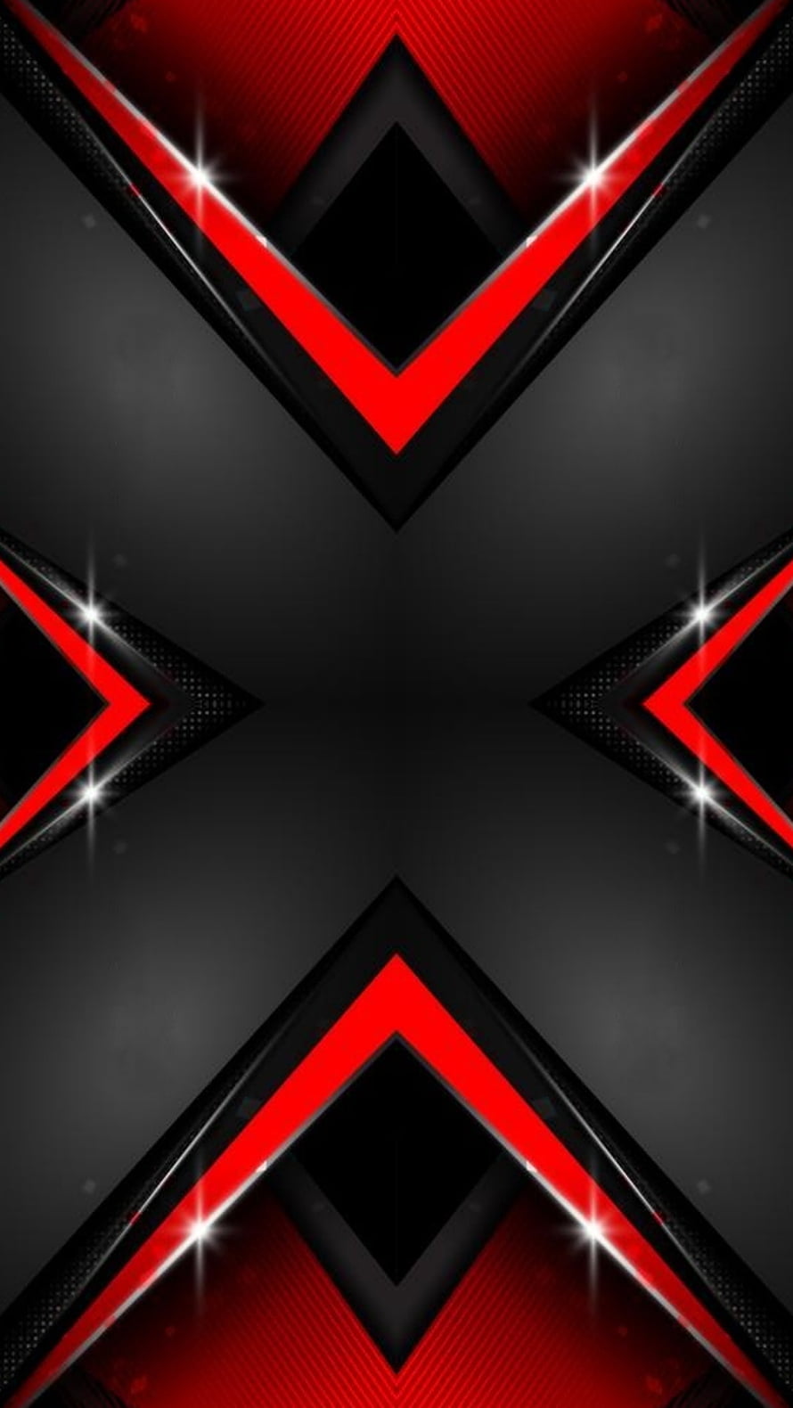 Red and Black Geometric X Pattern with Neon Accents and Sparkles HD phone wallpaper
