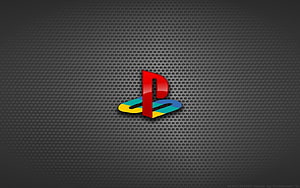PlayStation 1 Logo on Dark Perforated Metal Background HD wallpaper
