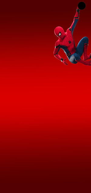 Spider-Man Swinging Through the Air Against a Bold Red Background HD phone wallpaper