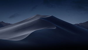 macOS Mojave Night Dunes Wallpaper with Dark Blue Sky and Mountain Silhouettes HD wallpaper