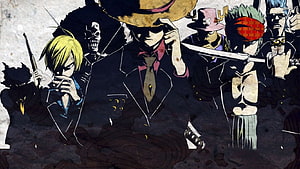 One Piece Straw Hat Pirates Dark Stylized Anime Group Portrait Wallpaper HD wallpaper
