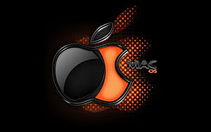 Apple Mac OS Logo with Orange Particle Grid on Black Background HD wallpaper