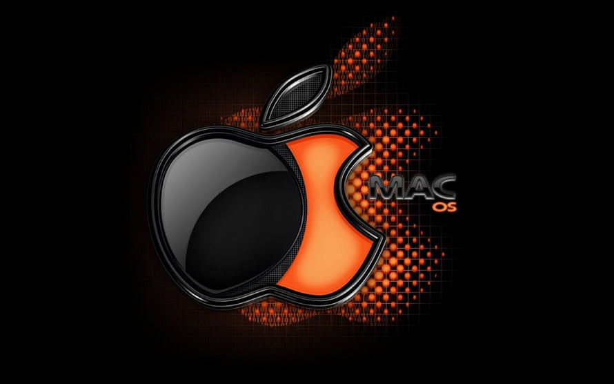 Apple Mac OS Logo with Orange Particle Grid on Black Background HD wallpaper