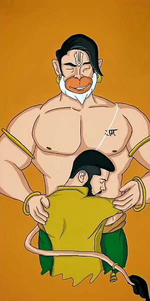 Hanuman Embracing Lord Rama in a Devotional Cartoon Illustration, Hanuman, lord, loyalty, shree_ram, faith, god HD phone wallpaper