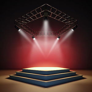 Dramatic Empty Concert Stage With Overhead Truss Rigging And Bright Spotlights HD phone wallpaper