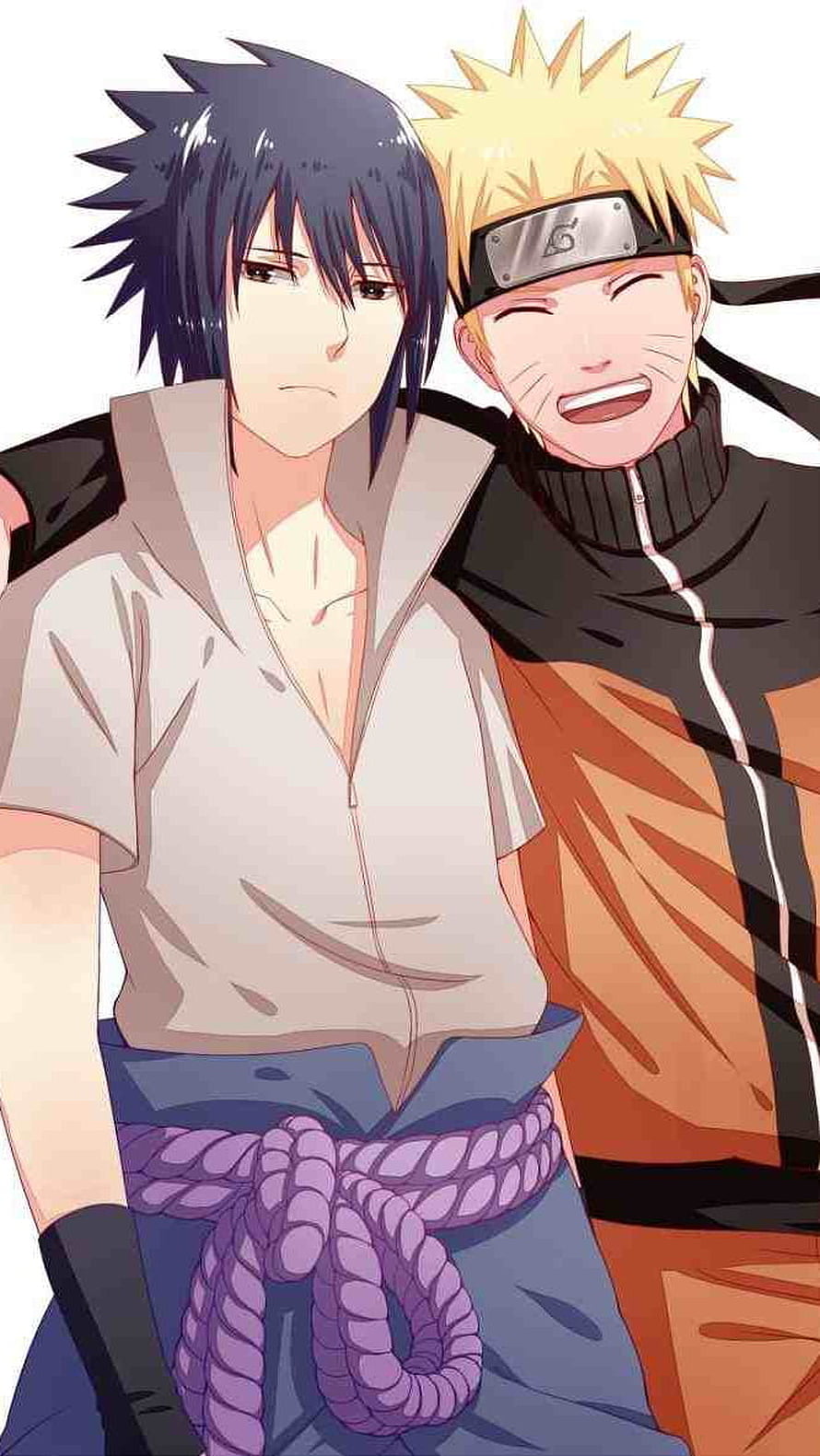 Naruto and Sasuke Uchiha in a Friendly Embrace Anime Illustration HD phone wallpaper