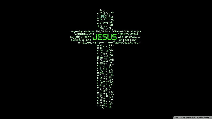 Digital ASCII Art Jesus Cross on Black Background HD wallpaper