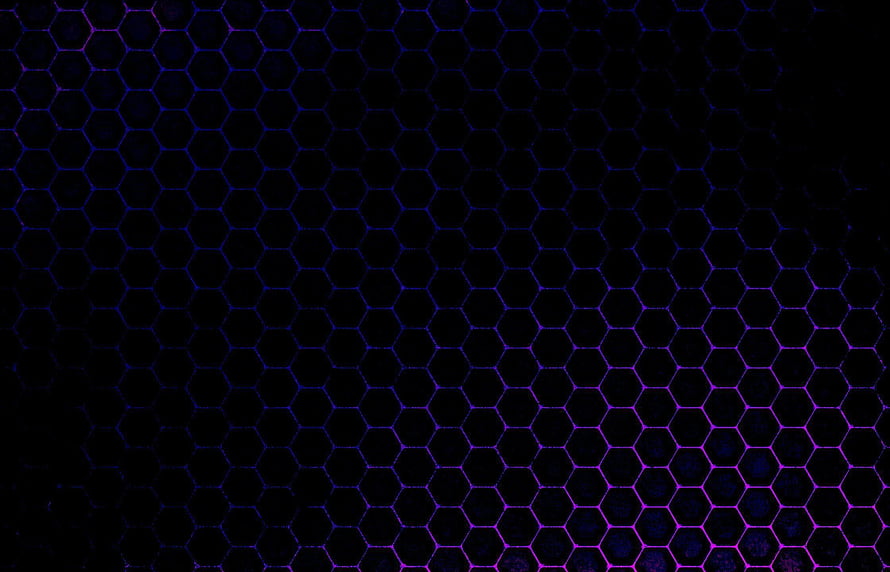 Dark Hexagonal Grid Pattern with Neon Purple and Blue Glowing Lines on Black Background HD wallpaper