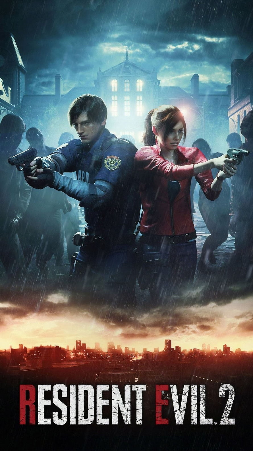 Resident Evil 2 Remake Key Art Featuring Leon and Claire in Rainy Zombie Outbreak HD phone wallpaper