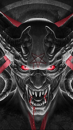 Menacing Horned Demon Portrait With Glowing Red Eyes And Pentagram Mark HD phone wallpaper