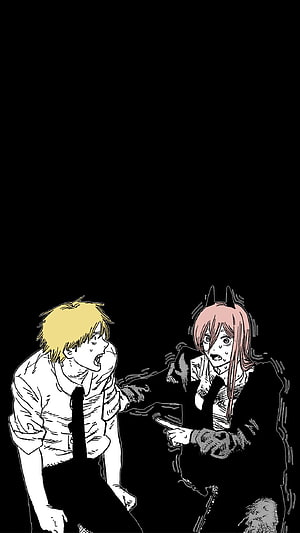 Chainsaw Man Power and Denji Confrontation Scene on Black Background HD phone wallpaper