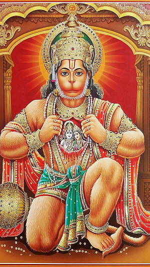 Lord Hanuman Devotional Portrait in Royal Attire with Ornate Crown and Sacred Garland, Hanuman, Jay Hanuman, Bajrangbali, Lord Hanuman HD phone wallpaper
