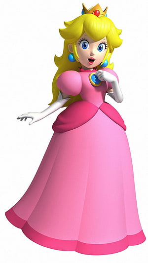 Princess Peach in Pink Gown and Crown from Super Mario Franchise HD phone wallpaper