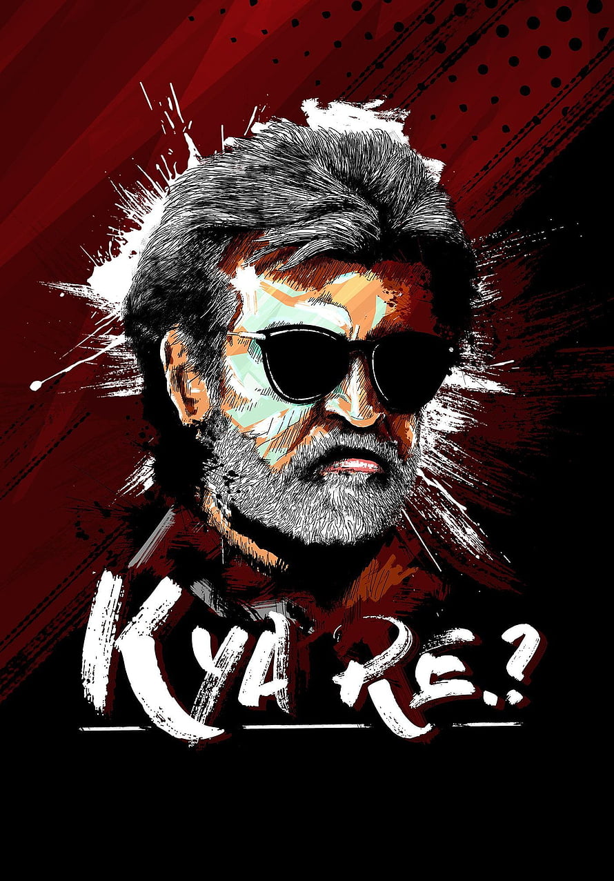 Rajinikanth Stylized Portrait with Sunglasses and Bold Red Background HD phone wallpaper