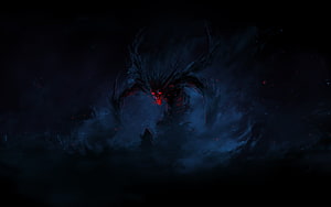 Dark Fantasy Demon Emerging From Swirling Black Smoke With Glowing Red Eyes HD wallpaper
