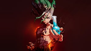 Dr. Stone Anime Character Holding Glowing Blue Potion Vial HD wallpaper