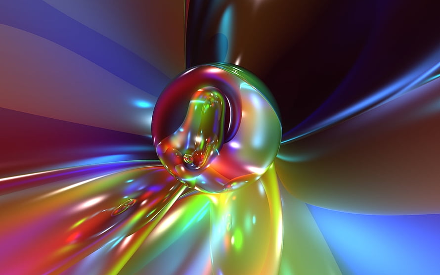 Iridescent 3D Abstract Sphere with Radiating Colorful Light Streaks HD wallpaper