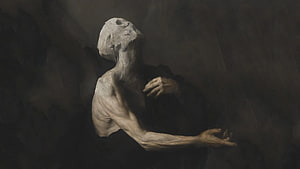 Zdzisław Beksiński Dark Surrealist Painting of a Gaunt Emaciated Figure HD wallpaper