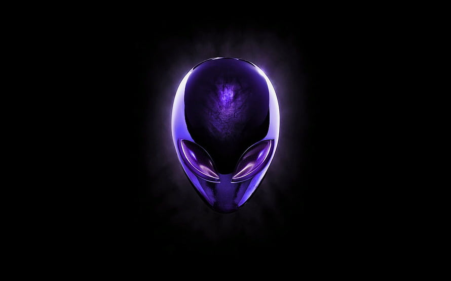 Glossy Purple Alienware Alien Head Logo on Black Background HD wallpaper