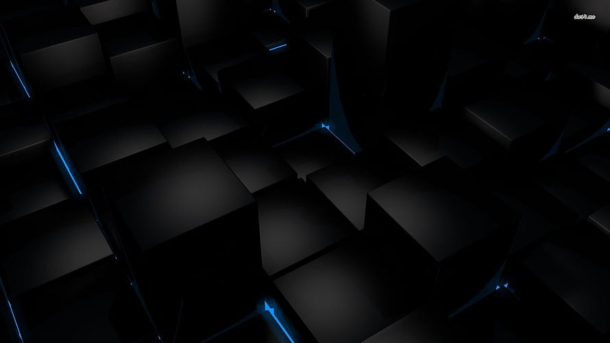 Dark 3D Geometric Cubes with Neon Blue Edge Lighting HD wallpaper