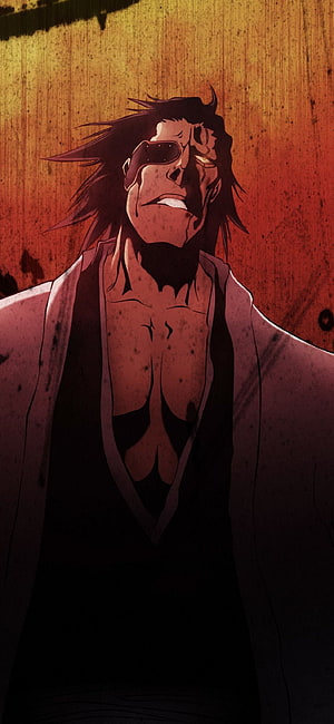 Kenpachi Zaraki Anime Character Portrait in Dramatic Red and Orange Lighting HD phone wallpaper