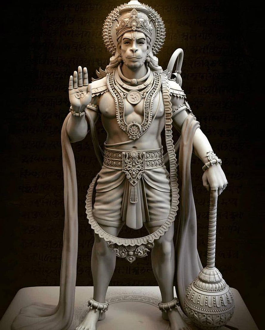 Lord Hanuman 3D Sculpture with Gada Mace and Sacred Om Symbol HD phone wallpaper