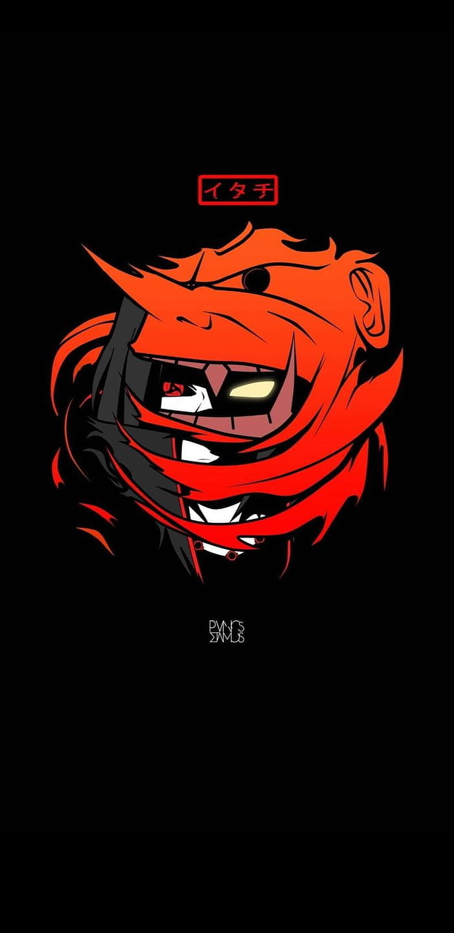 Itachi Uchiha with Susanoo in Dramatic Red and Black Anime Illustration HD phone wallpaper