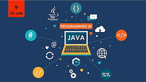 Java Programming Concept with Laptop and Code Icons on Dark Blue Background HD wallpaper