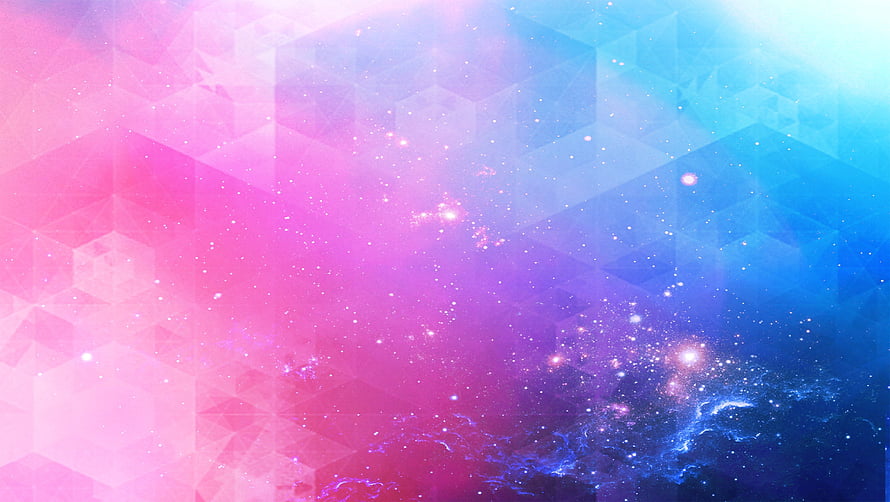 Vibrant Pink and Blue Geometric Space Background with Starry Nebula and Low Poly Texture HD wallpaper