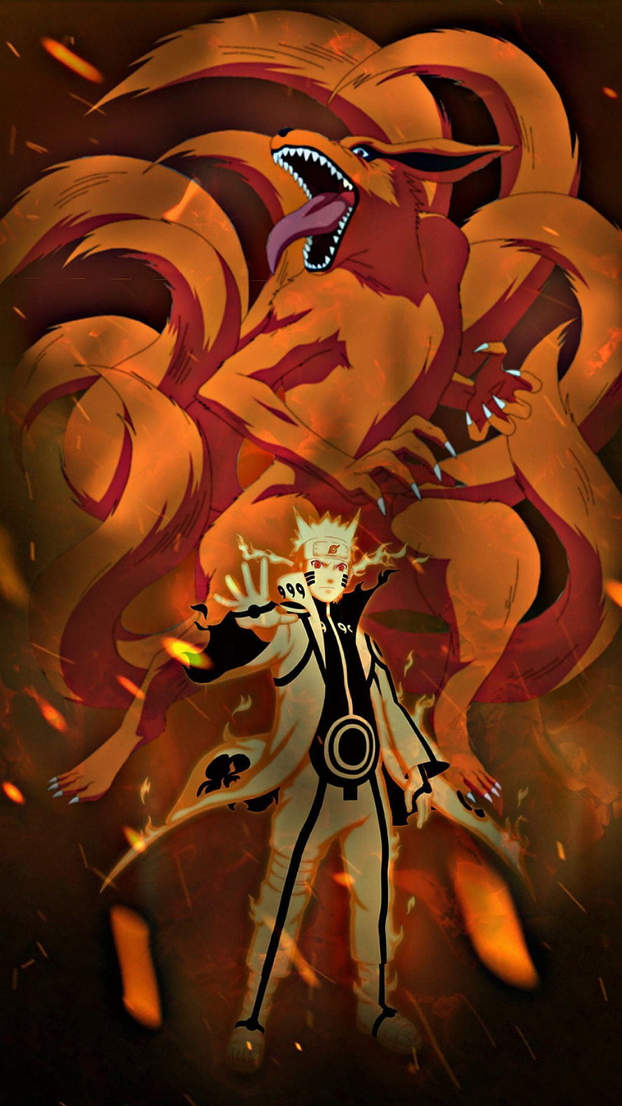 Naruto Sage Mode with Kurama Nine-Tails Fox Anime Artwork HD phone wallpaper