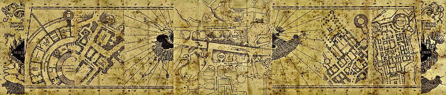 Marauder's Map from Harry Potter with detailed Hogwarts floor plans and magical annotations HD wallpaper