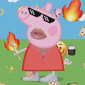 Peppa Pig Baddie Aesthetic with Pixelated Sunglasses and Glitter Lips HD wallpaper