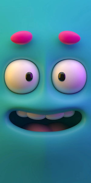 Cute 3D Cartoon Monster Face with Big Eyes and Pink Eyebrows HD phone wallpaper
