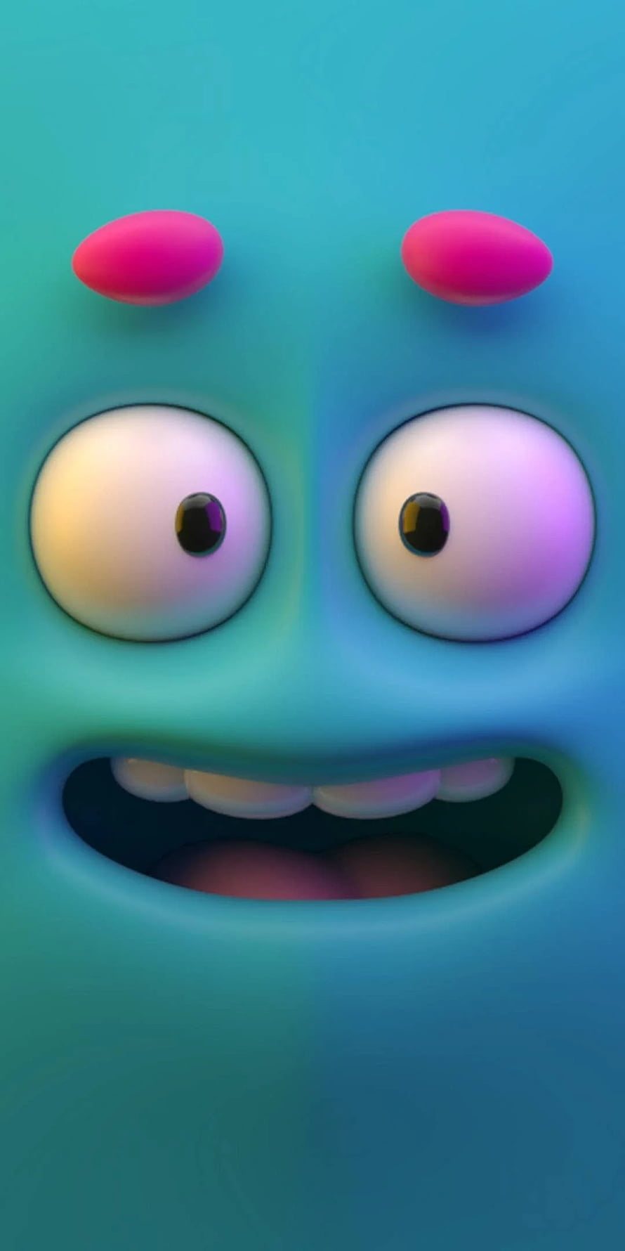 Cute 3D Cartoon Monster Face with Big Eyes and Pink Eyebrows HD phone wallpaper