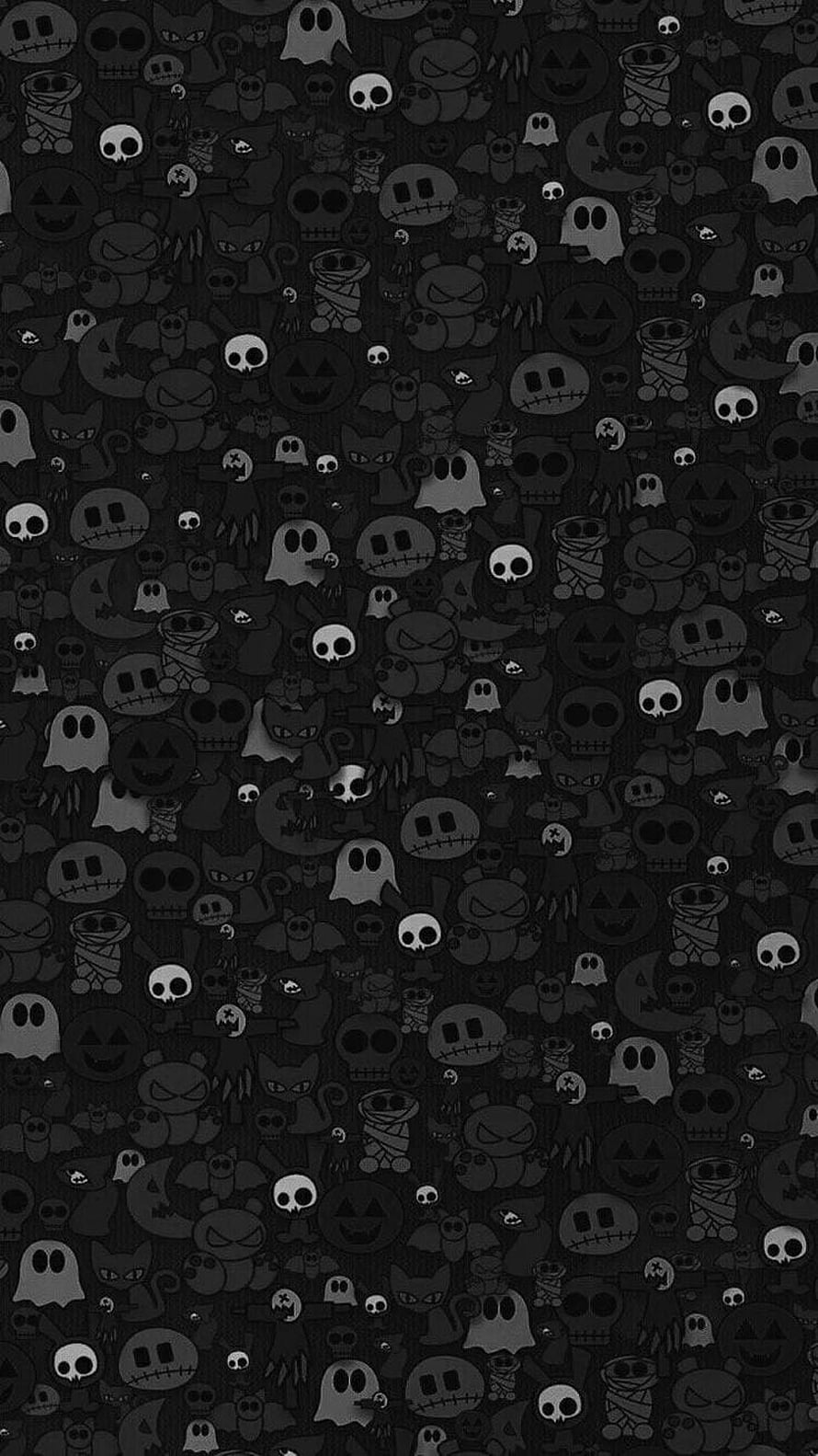 Dark Halloween Pattern Wallpaper with Ghosts, Skulls, and Pumpkins HD phone wallpaper